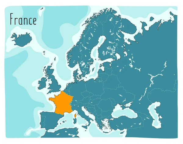 Mapa Vectorial Colorido Francia Resaltado Europa — Vector de stock
