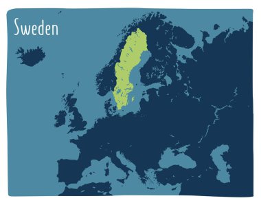 Avrupa 'da İsveç' in renkli vektör haritası vurgulandı.