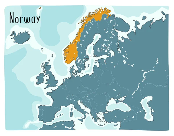 Mapa Vectorial Colorido Noruega Resaltado Europa — Vector de stock