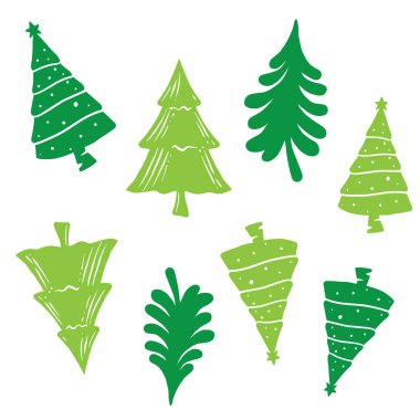 Noel ağacı koleksiyonu vektörü izole edildi