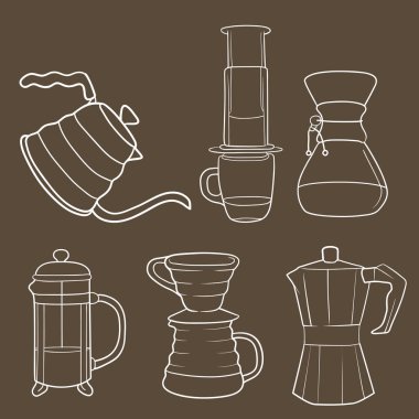 Kahve demleme yöntemleri vektör çizimi koyu arkaplan
