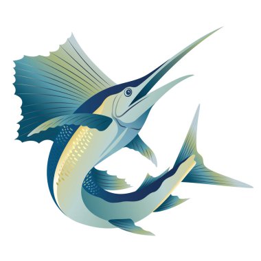  Jumpi mavi kılıçbalığı yelkenli balık vektör çizimi