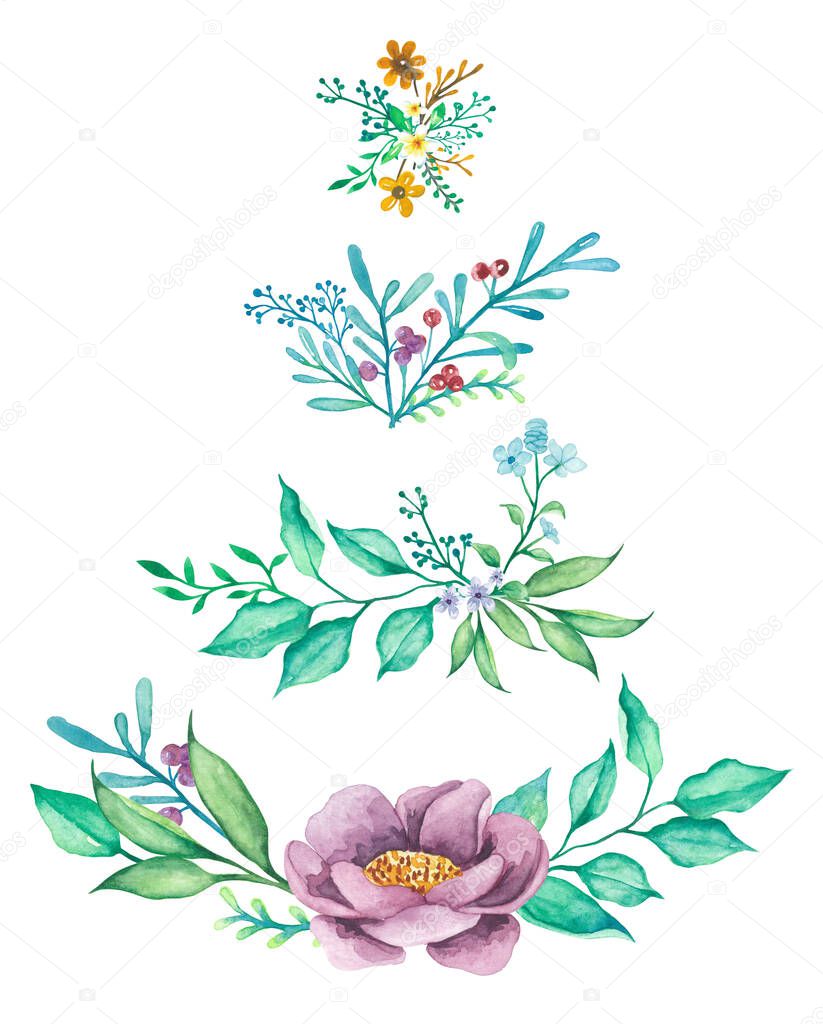 flower and leaves bouquets hand painted watercolor illustration collection