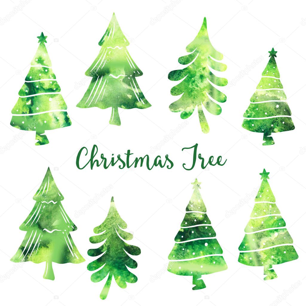 Watercolor Collection of Christmas trees