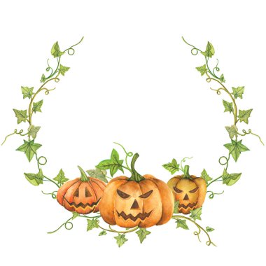 Balkabakları cadılar bayramı suluboya resimleme beyaz arkaplan