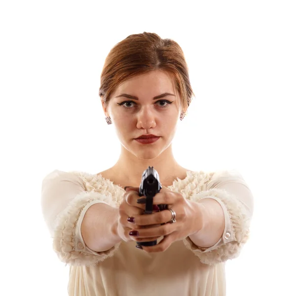 Senhora armada com uma arma — Fotografia de Stock
