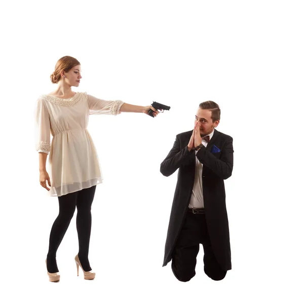 Lady shooting a man — Stock Photo, Image