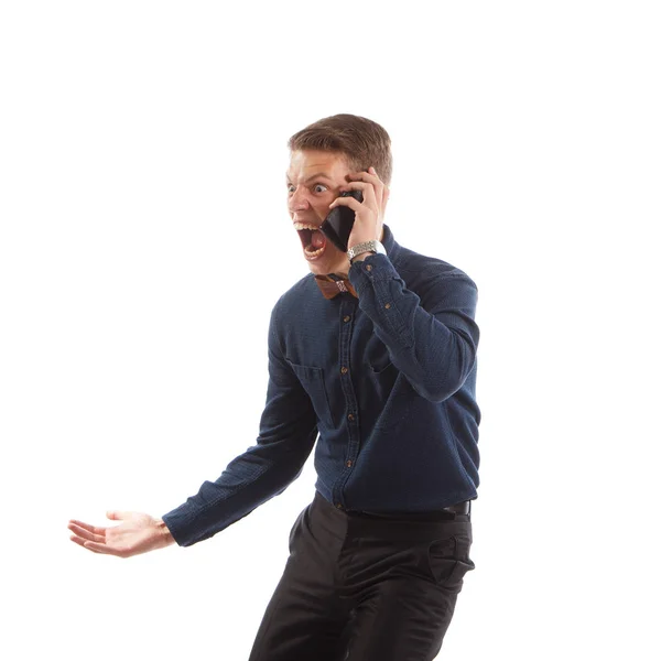 Guy screaming on phone — Stock Photo, Image