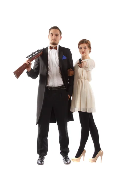 Couple with guns — Stock Photo, Image