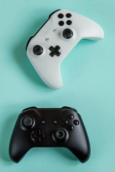 White Black Two Joystick Gamepad Game Console Isolated Pastel Blue — Stock Photo, Image