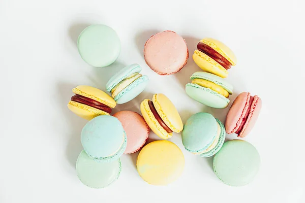 Doce Amêndoa Pastel Colorido Rosa Azul Amarelo Macaron Verde Bolo — Fotografia de Stock