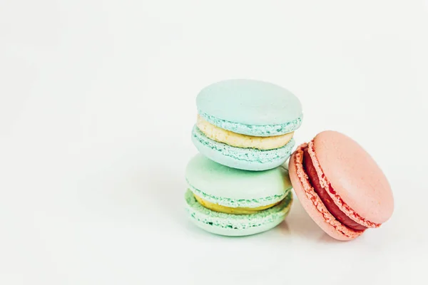 Sweet Almond Colorful Pastel Pink Blue Green Macaron Macaroon Dessert — Stock Photo, Image