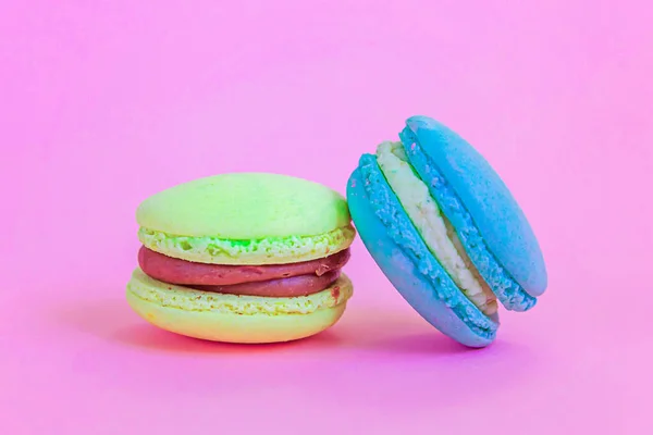 Dulce Almendra Colorido Unicornio Azul Amarillo Macaron Tarta Postre Macarrón — Foto de Stock