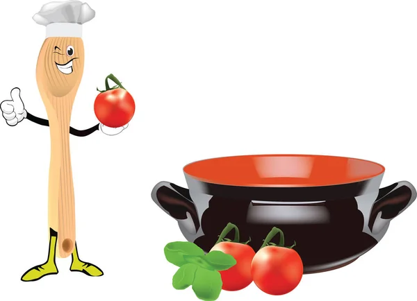 Tomates con cazuela de terracota — Vector de stock