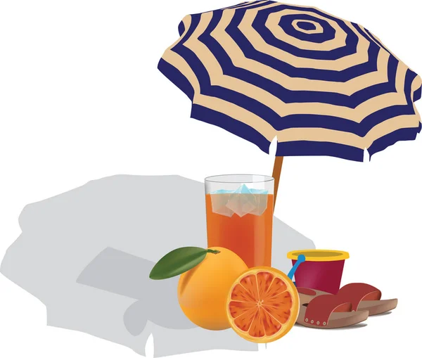 Orange juice comes under the summer sun umbrella — Stock Vector