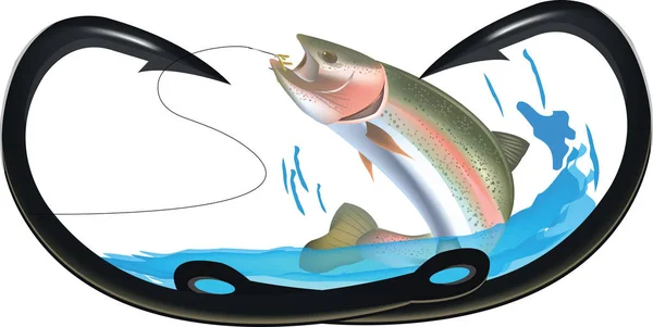 Hooks to heart fishing predatory fish — Stock Vector