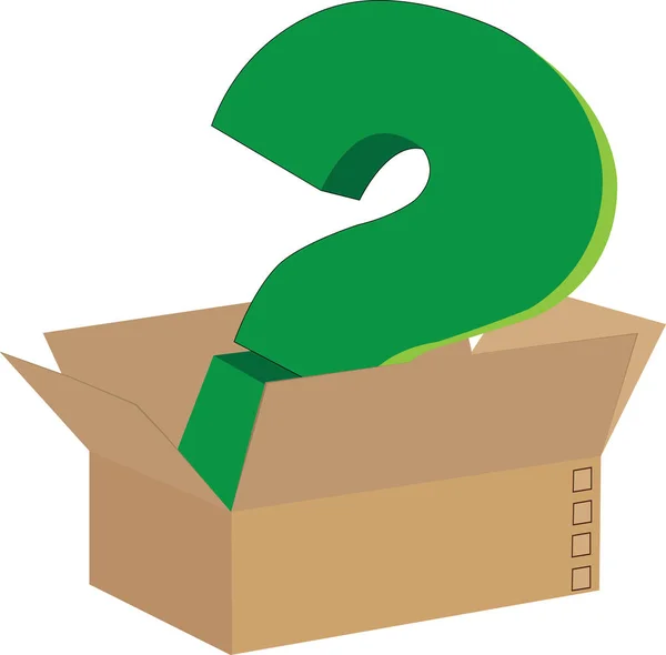 Scatola di scatola di cartone con punto di domanda di colore verde — Vettoriale Stock