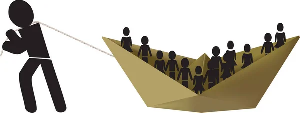 Man trekt de boot vol met mensen — Stockvector