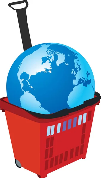 Einkaufswagen mit Planet-Erde-Kauf — Stockvektor