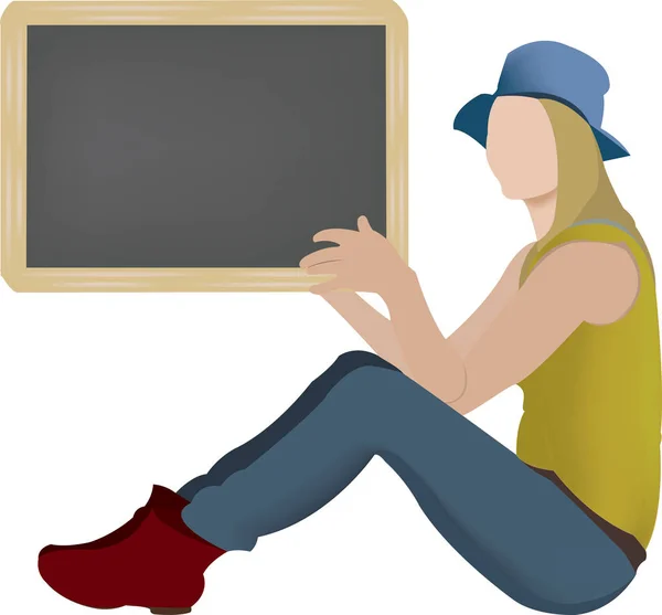 Meisje met een schoolbord in haar hand — Stockvector