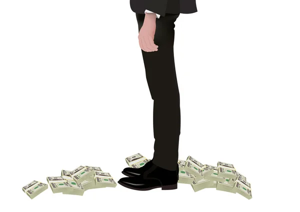 Tall person with at the foot of the currency — Stock Vector