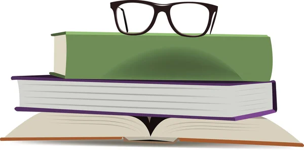 Brille auf Bücher — Stockvektor