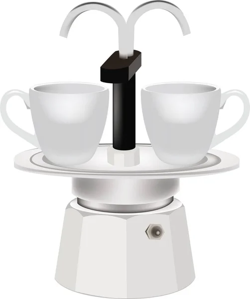 Cafetera para dos tazas de café — Vector de stock