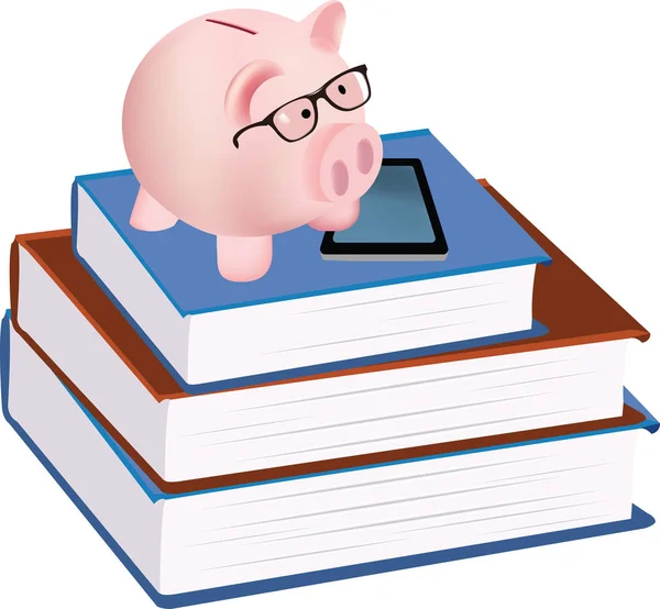 Piggy bank form piggy above some books — Stock Vector