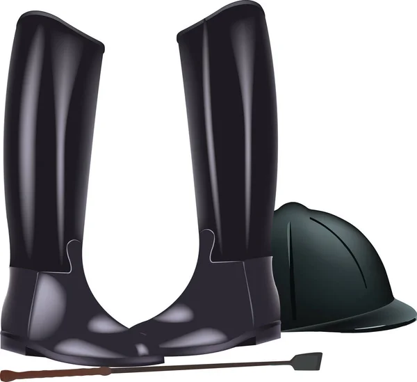 骑马配件黑色靴子和头盔 — 图库矢量图片