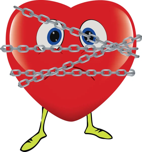 Red heart immobilized and chained — Stock Vector