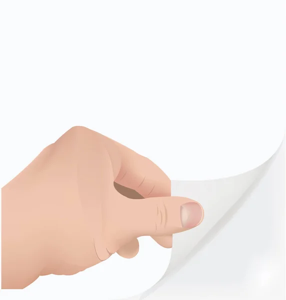 Рука человека, который берет и переворачивает лист бумаги — стоковый вектор