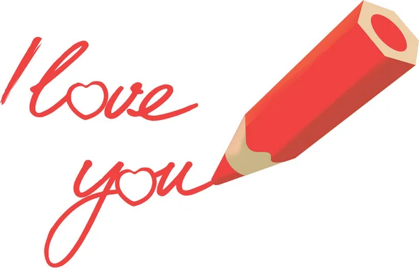 빨간 연필은 종이 위에 당신을 사랑한다고 썼습니다. — 스톡 벡터