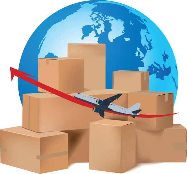 International air transport flight packing boxes — Stock Vector