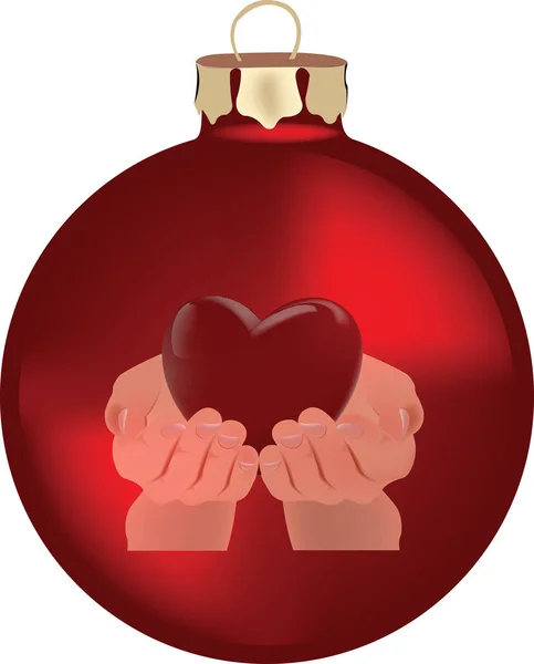 Christmas ball decoration with heart hands — Stock Vector