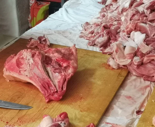Sacrificio Cerdos Para Embutidos Despiece Selección Carne — Foto de Stock