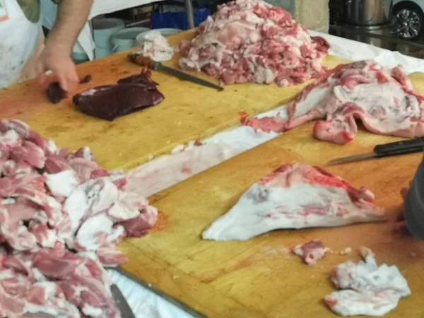 Sacrificio Cerdos Para Embutidos Despiece Selección Carne — Foto de Stock