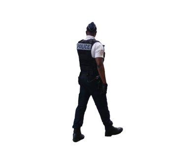  French policeman on patrol on foot in public order                      clipart