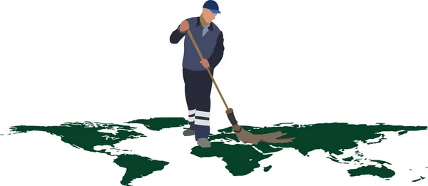 Webecological operator street cleaner cleans the planet earth — Stock Vector