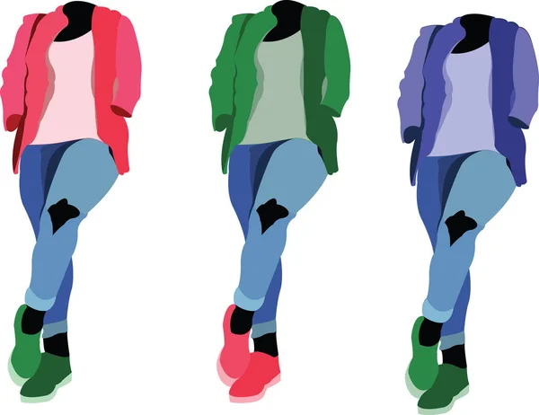 Mannequins de couleur différente habillés jeunes à la mode — Image vectorielle