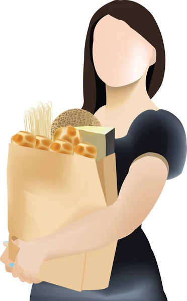 Femme tenant sac biodégradable plein de nourriture — Image vectorielle
