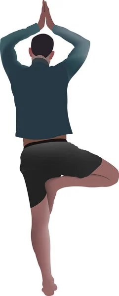 Jeune Position Debout Yoga Concentré — Image vectorielle
