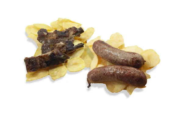 Chips Com Nervuras Com Nervo Salsicha — Fotografia de Stock