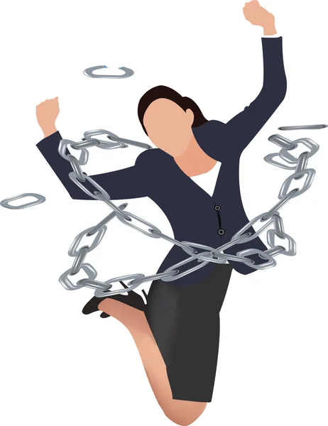 Woman Exults Freeing Herself Chains — Stock Vector