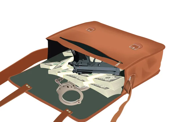 Sac Cuir Avec Pistolet Dollar Menottes — Image vectorielle