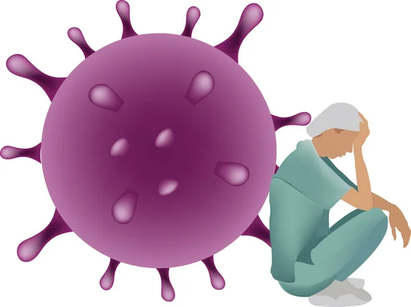 Virus Coronavirus Con Enfermera Cansada Sentada Lado Lado — Vector de stock