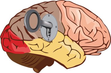 the key inserted in the lock of the brain clipart