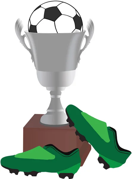 Pokal mit Fußball und grünen Fußballschuhen — Stockfoto