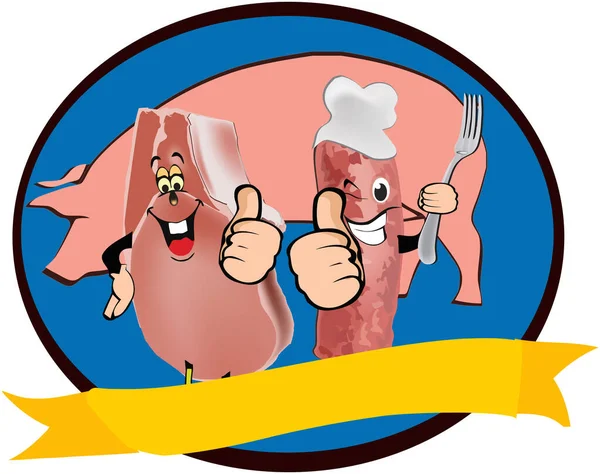 Autocollant Porc Côtelette Salami Adhésif Côtelette Porc Salami — Image vectorielle