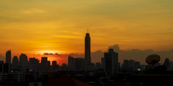 Silhouette Città Scura Vista Tramonto Time Lapse — Video Stock