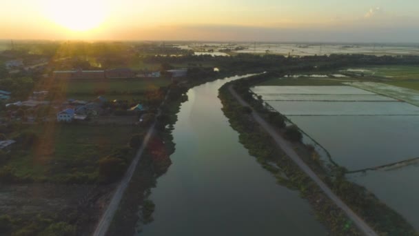 Vita Rurale Atmosfera Serale Può Vedere Città Risaie Dall Alto — Video Stock